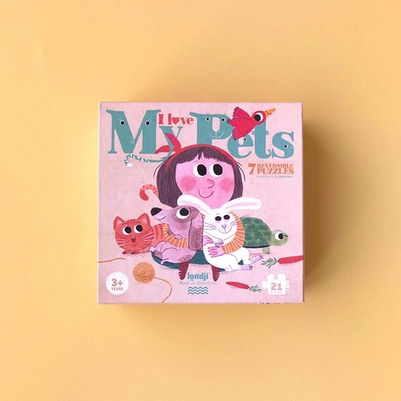 Környezetbarát kisállatos puzzle dobozban, fejlesztő fajáték gyerekeknek.