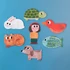Logikai puzzle kisállatokkal: teknős, nyúl, cica, kutya és hal, fejlesztő játék gyerekeknek.